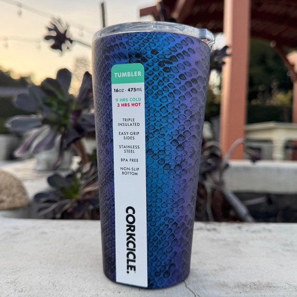 CORKCICLE rainboa TUMBLER snakeskin print iridescent rainbow EXTRA LID NEW 16oz - Picture 4 of 10